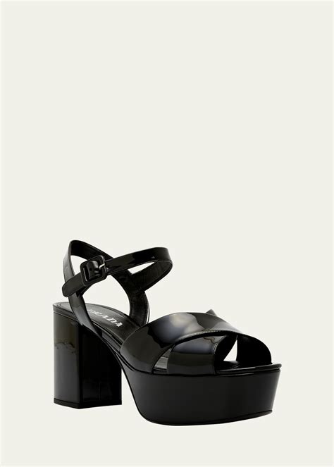 Prada Vernice Crisscross Platform Sandals 